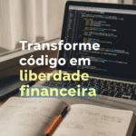 Notebook com código aberto e caderno com ideias para gerar renda extra com programação